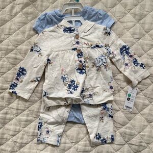 Carter's Blue & White Floral 3 piece Outfit Set with Hoodie, 6mo, NWT